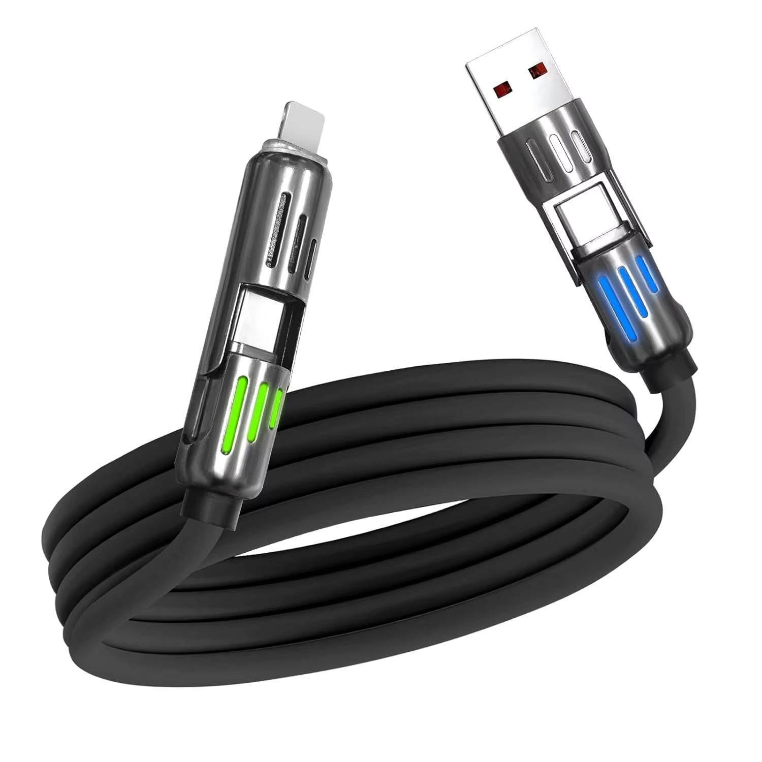 USB C Cable,240W 4 in 1 Multi Charging Cable USB Charger Cable with Breathing Light,Combo L Port/Type C/USB A Fast Charging Cord