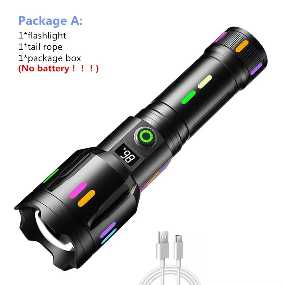 Flashlight With Usb Charging 100000LM Super Strong Light Bright Long Distance Zoom LED Rechargeable Flashlight Tactical Torch