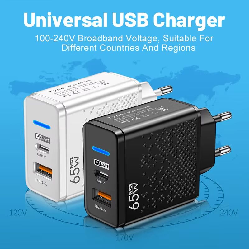 65W USB PD Type-c Charger Travel charging for Macbook Air iphone EU UK Standard Multi Port Mobile Phone Charging Head Suitable
