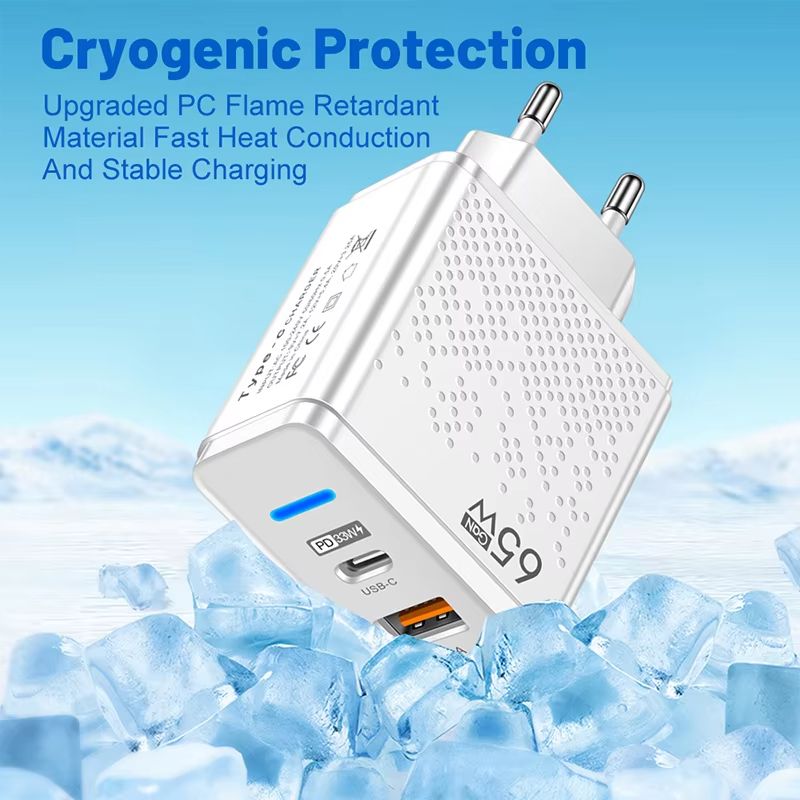 65W USB PD Type-c Charger Travel charging for Macbook Air iphone EU UK Standard Multi Port Mobile Phone Charging Head Suitable