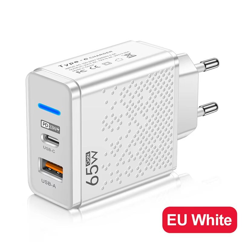 65W USB PD Type-c Charger Travel charging for Macbook Air iphone EU UK Standard Multi Port Mobile Phone Charging Head Suitable