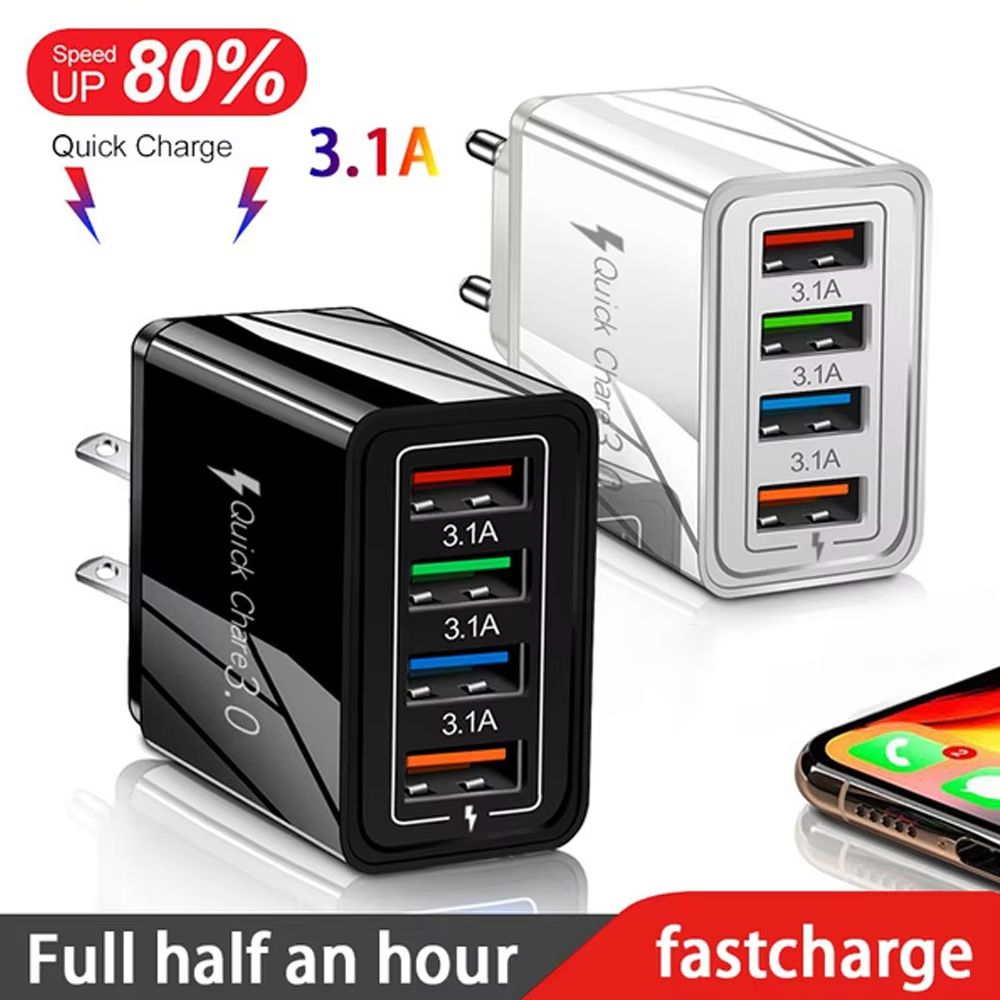 4 Multi Port Fast Quick Charge QC3.0 USB Hub Mains Wall Charger Adapter UK/US/EU Plug