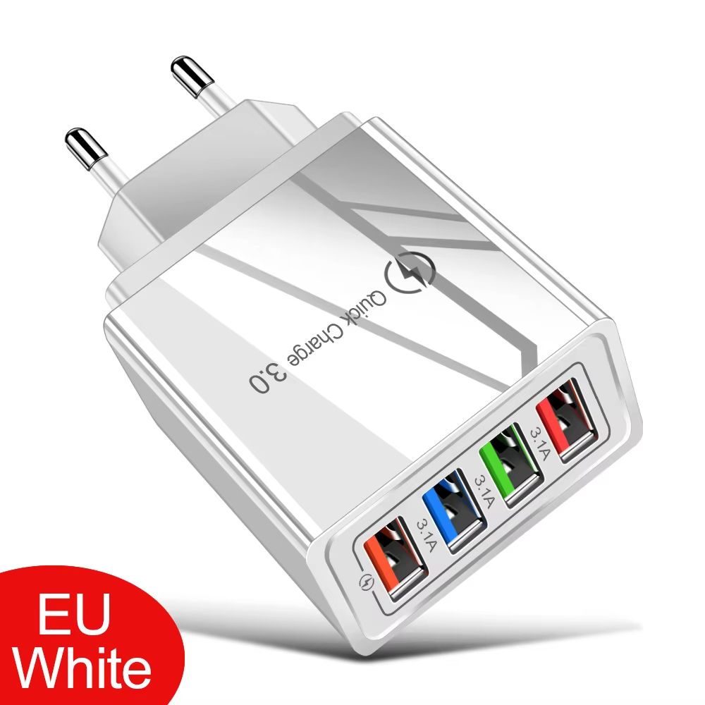 4 Multi Port Fast Quick Charge QC3.0 USB Hub Mains Wall Charger Adapter UK/US/EU Plug