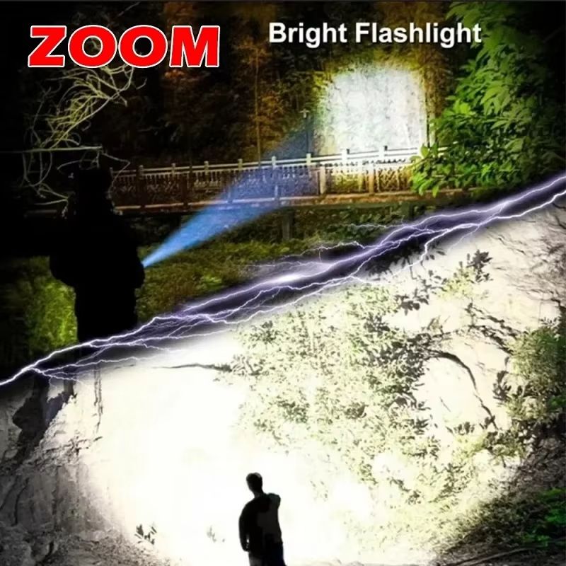 1PCS Strong LED Flashlight Rechargeable USB Waterproof Zoom Fishing Hunting 4 Lighting Modes Long Shot Portable Multifunction Fl