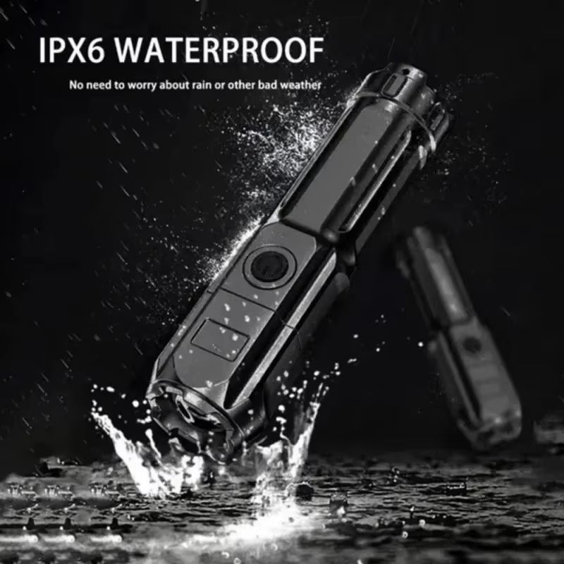 1PCS Strong LED Flashlight Rechargeable USB Waterproof Zoom Fishing Hunting 4 Lighting Modes Long Shot Portable Multifunction Fl