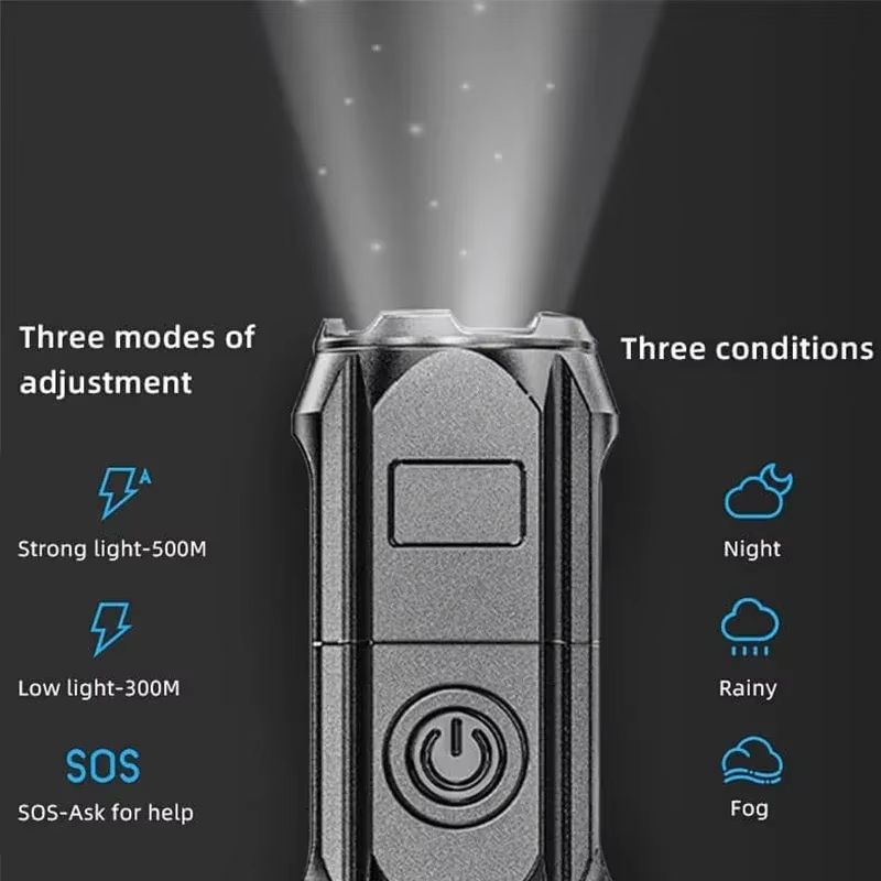 1PCS Strong LED Flashlight Rechargeable USB Waterproof Zoom Fishing Hunting 4 Lighting Modes Long Shot Portable Multifunction Fl