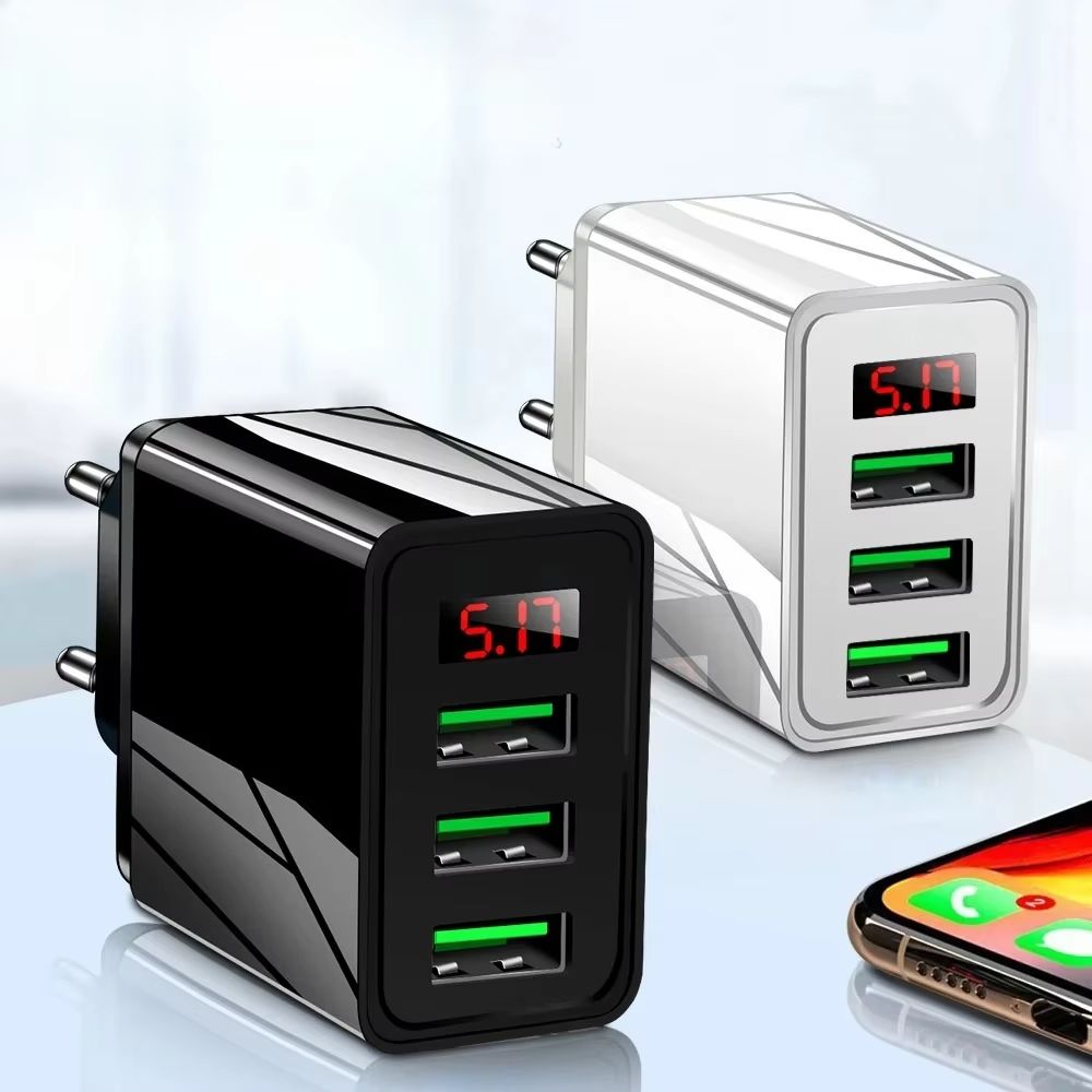 5V3A Multi 3 Ports USB Charger Fast Charging Quick Charge QC3.0 with LED Digital Display Smartphone Charge Head for Xiaomi 14