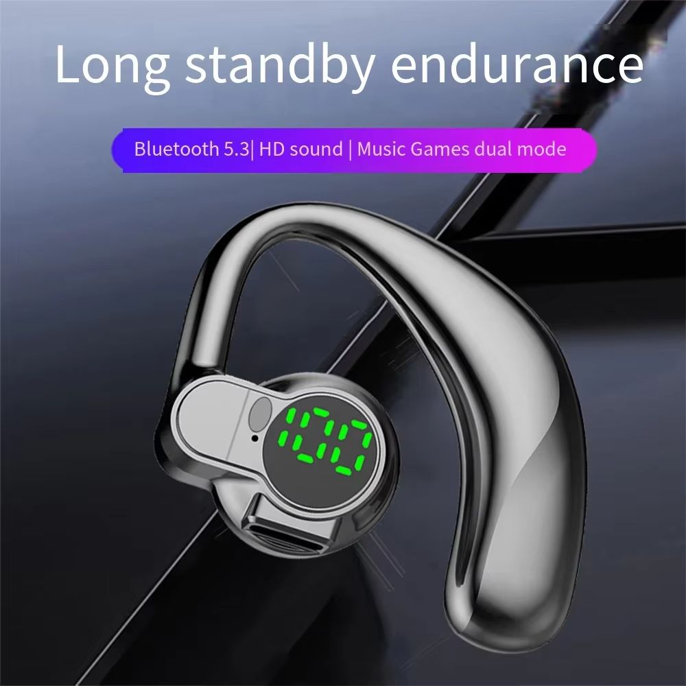 Bluetooth 5.4 Earphones Single Ear Earhooks Noise Cancelling Sports Headphones 360° Rotatable Wireless Earbud with Microphone