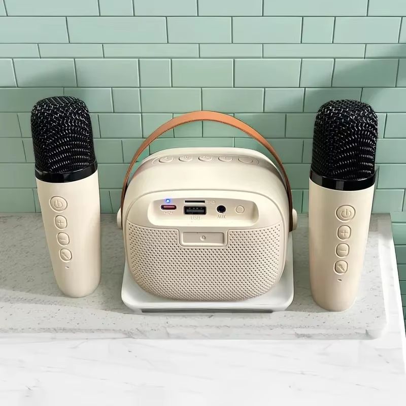 Portable Small Bluetooth Speaker with Wireless Microphone TF Card USB AUX Play High Volume Family Party Audio Karaoke Machine