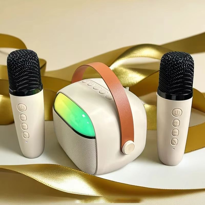 Portable Small Bluetooth Speaker with Wireless Microphone TF Card USB AUX Play High Volume Family Party Audio Karaoke Machine