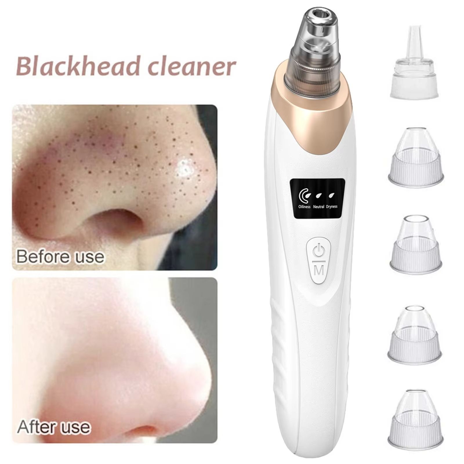 Portable Electric Suction Device Blackhead Remover With 5Probes Household Face Pore Cleaner Cosmetic Instrument With LCD Display