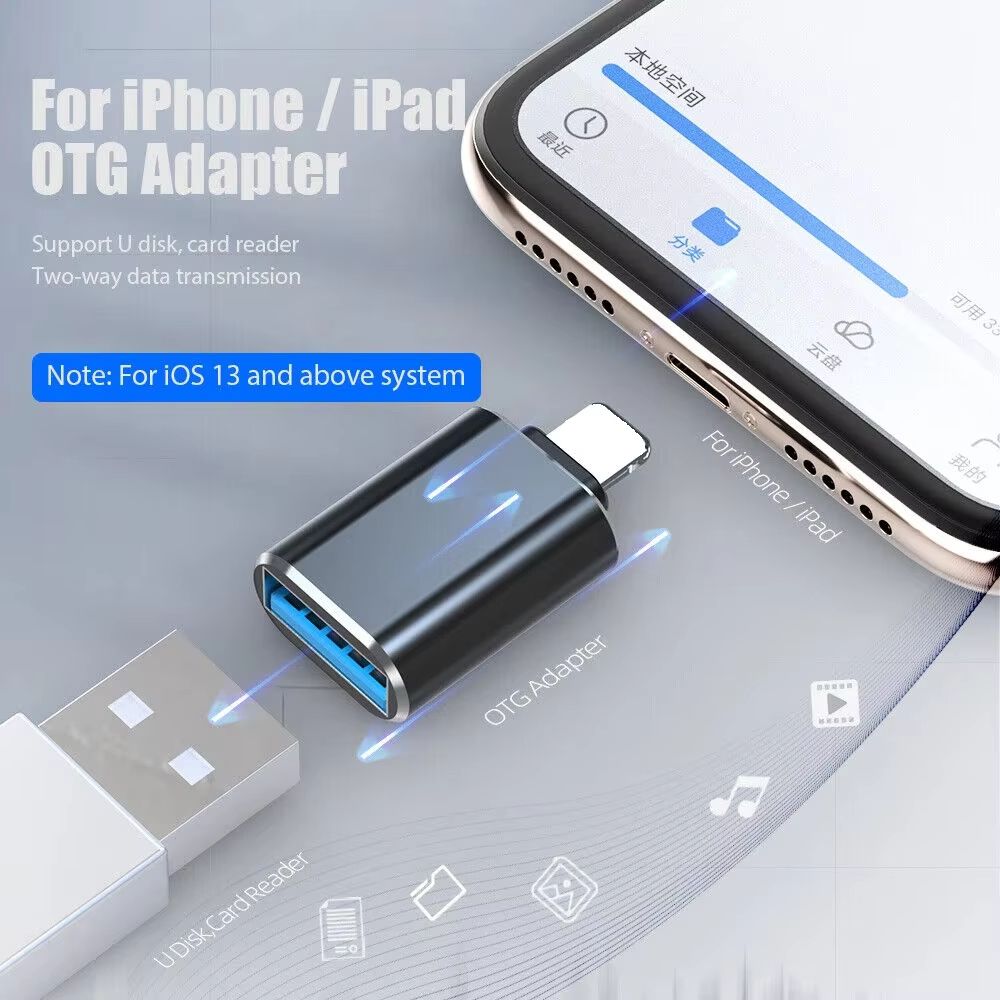 USB 3.0 To Lightning Adapter OTG 8 Pin For iPhone 14 13 iPad Fast Charging Lighting Male to USB Female Adapter For ios 13 above