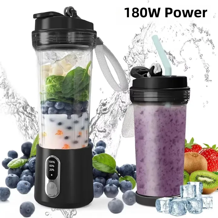 New 180W Portable Juicer Dual-use Juice Cup USB 4000mAh Battery Outdoor Fresh Fruit Blender 4 Blade Smoothie Juices Cup Blender