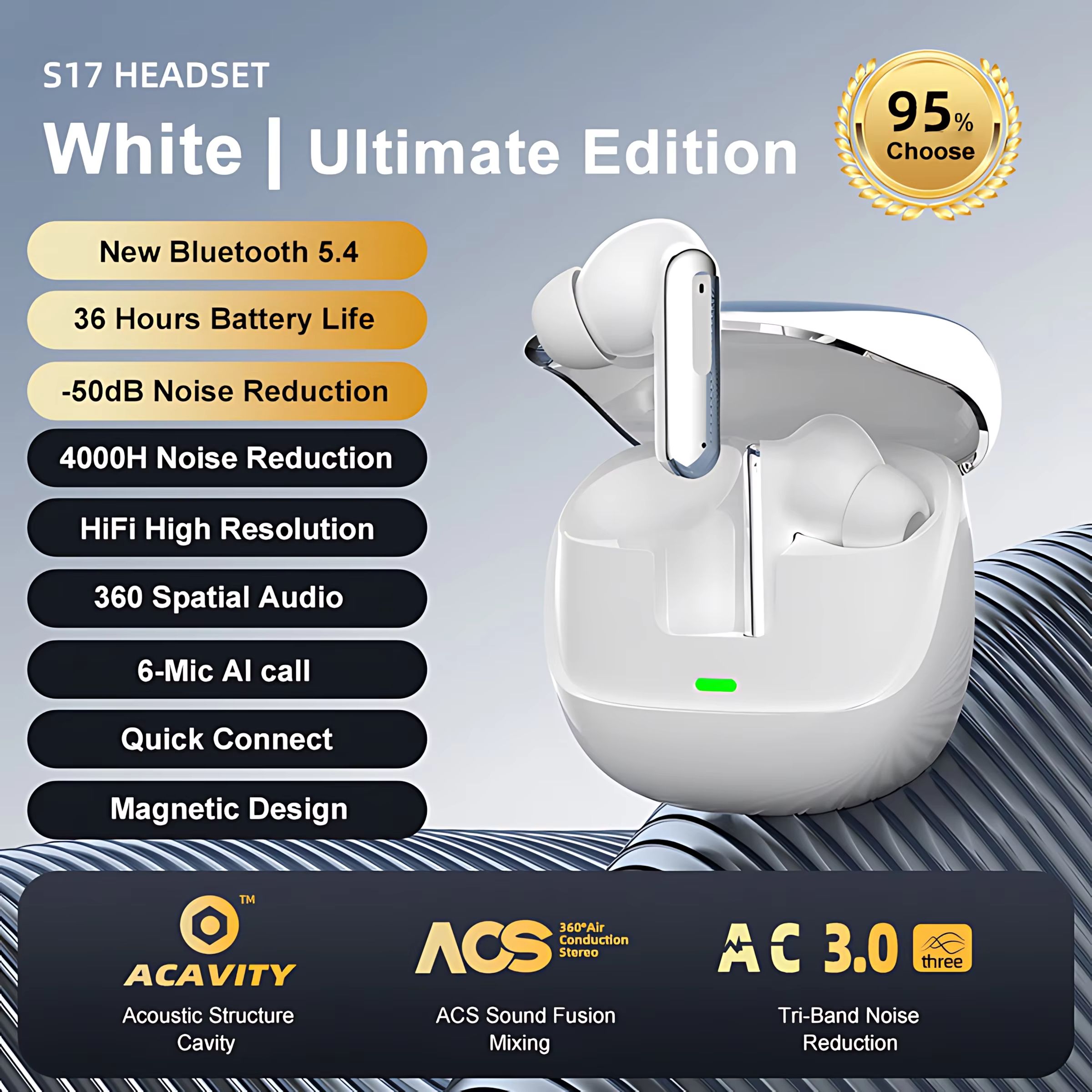 For xiaomi iphone Wireless Earbuds Dolby Audio In-ear With Mic Noise Reduction Bluetooth 5.4 Headphones For Galaxy S24 S23 Ultra