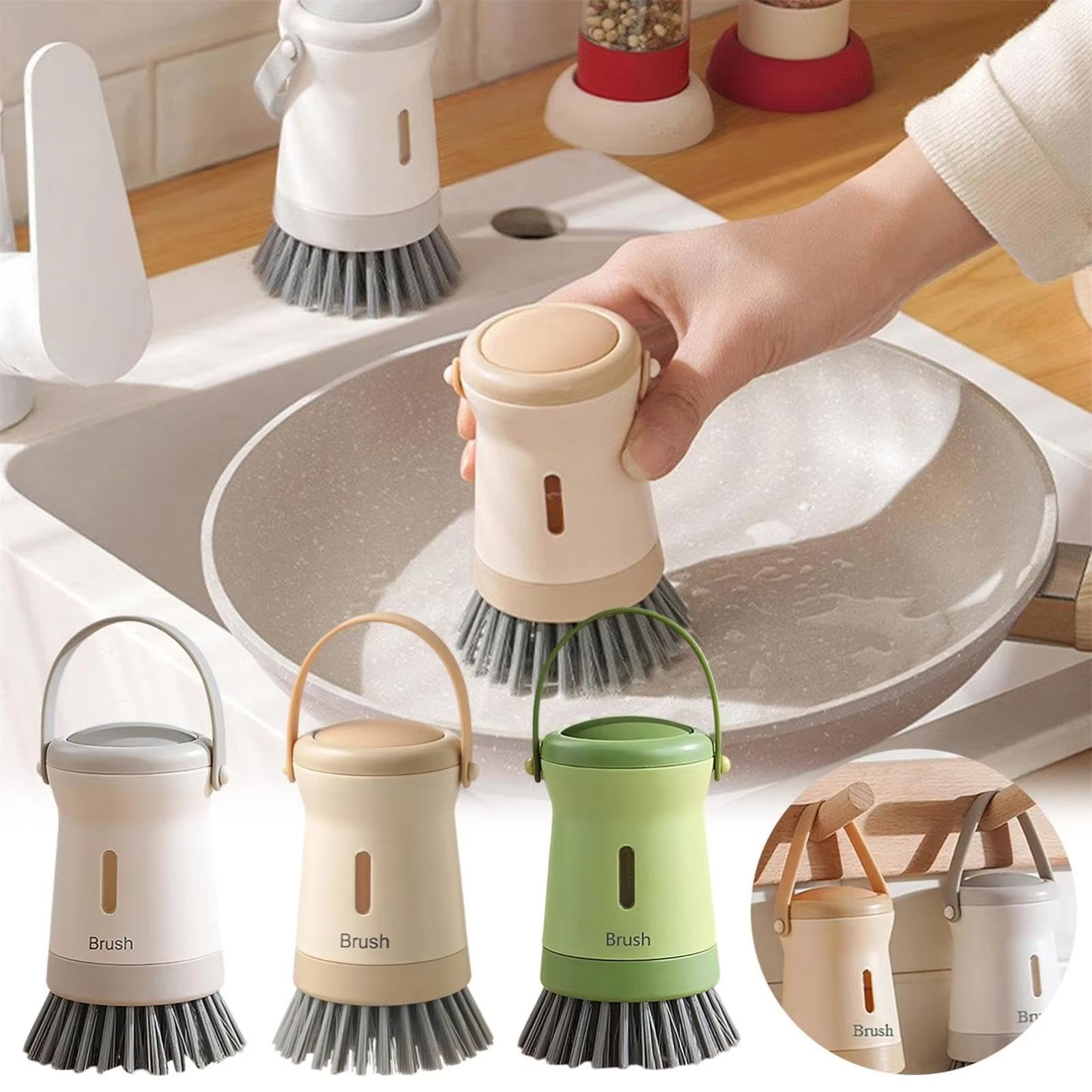 Kitchen Dishwashing Brush Dispenser Wash Pot Brush Dishwasher Brush-Scrubber Kitchen Cleaning-Brush Tool Cleaning Accessories