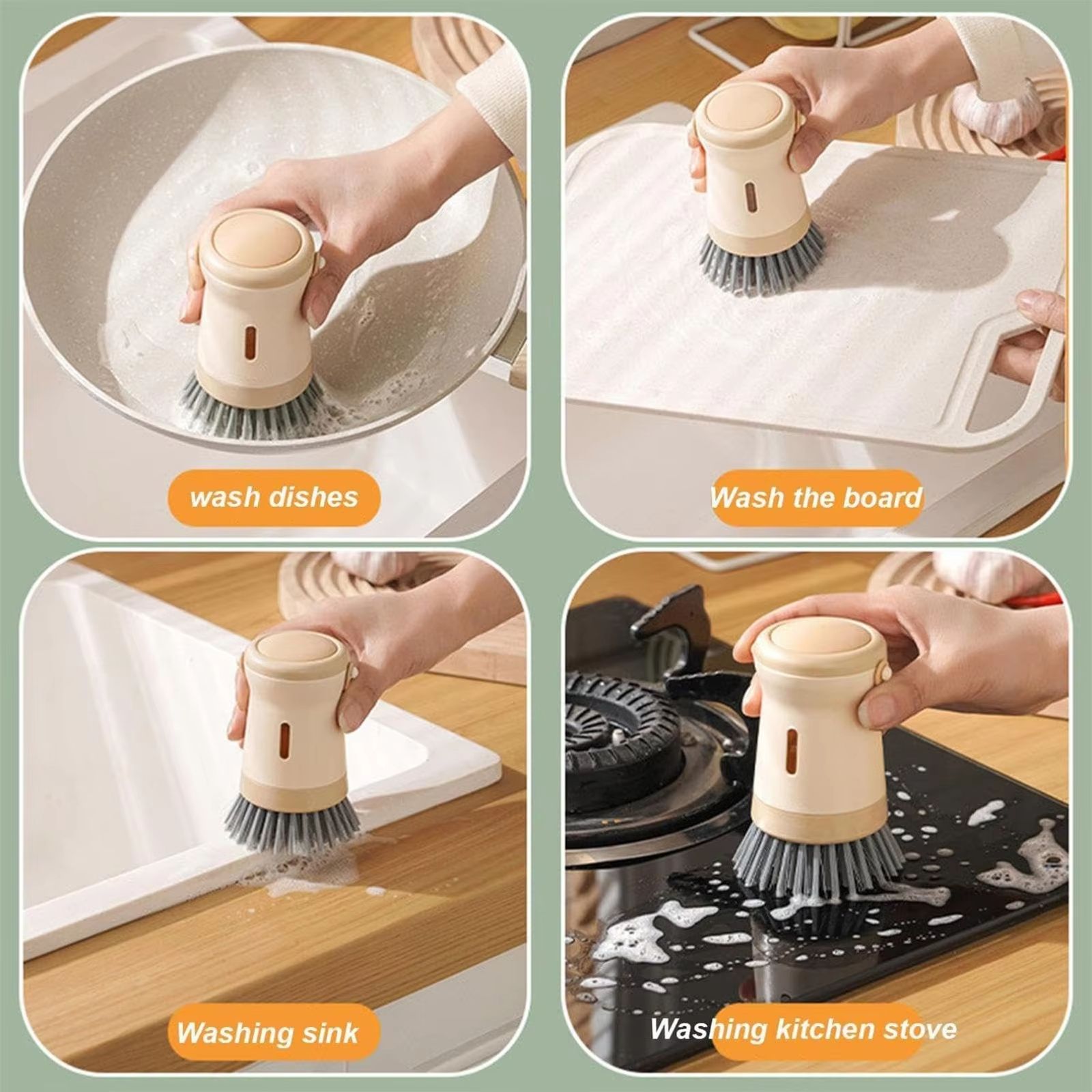 Kitchen Dishwashing Brush Dispenser Wash Pot Brush Dishwasher Brush-Scrubber Kitchen Cleaning-Brush Tool Cleaning Accessories