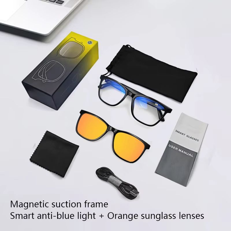 Magnetic Smart Glasses:Blue Light Filtering Polarized Sunglass 2in1 Lenses Audio Built-in Mic & Speakers Touch & Voice Assistant