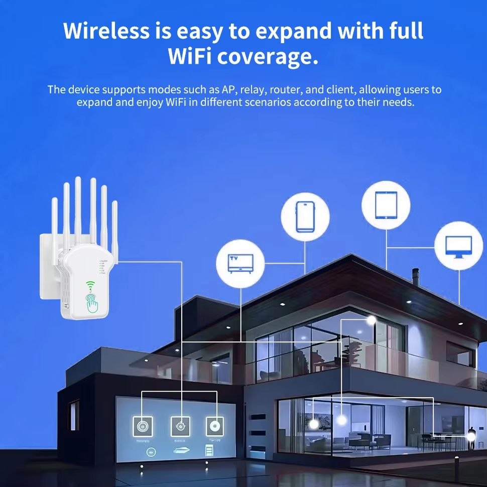 1200Mbps WiFi Repeater Wireless Router High 6 Antenna Network Amplifier Repeater Dual Band 2.4G 5G Wireless Amplifier For Home