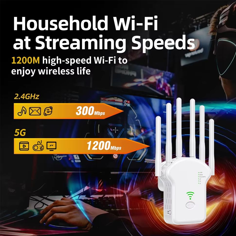 1200Mbps WiFi Repeater Wireless Router High 6 Antenna Network Amplifier Repeater Dual Band 2.4G 5G Wireless Amplifier For Home