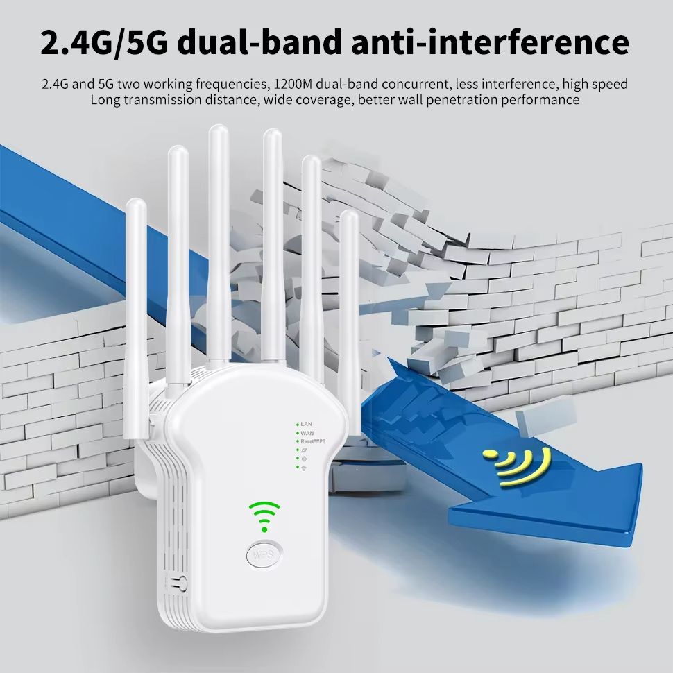 1200Mbps WiFi Repeater Wireless Router High 6 Antenna Network Amplifier Repeater Dual Band 2.4G 5G Wireless Amplifier For Home