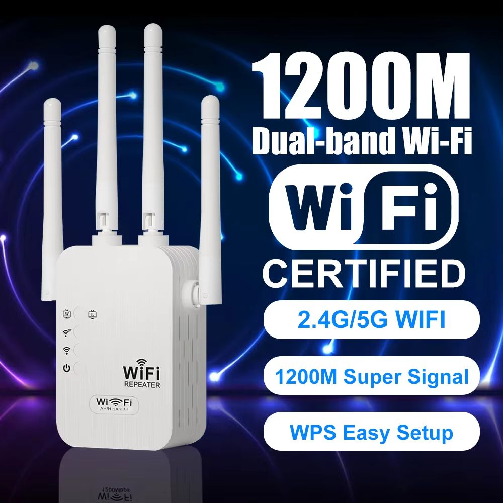 WiFi Repeater 1200Mbps 2.4G 5GHz Dual Band Wireless Amplifier High 6 Antenna Network Amplifier Repeater WiFi Booster For Home