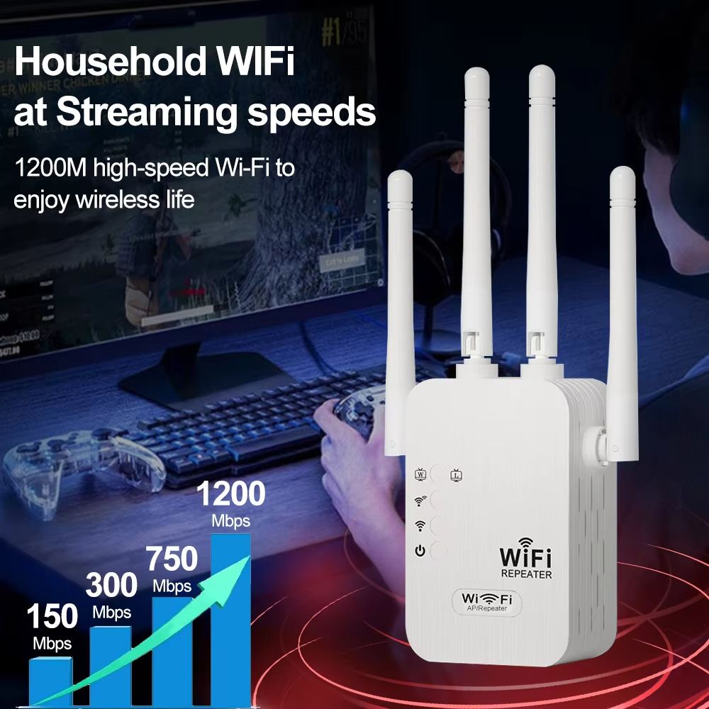 WiFi Repeater 1200Mbps 2.4G 5GHz Dual Band Wireless Amplifier High 6 Antenna Network Amplifier Repeater WiFi Booster For Home