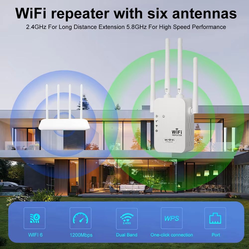 WiFi Repeater 1200Mbps 2.4G 5GHz Dual Band Wireless Amplifier High 6 Antenna Network Amplifier Repeater WiFi Booster For Home