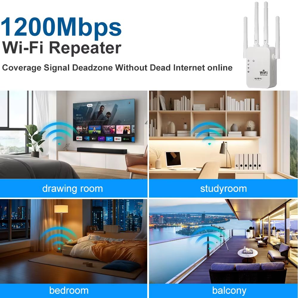WiFi Repeater 1200Mbps 2.4G 5GHz Dual Band Wireless Amplifier High 6 Antenna Network Amplifier Repeater WiFi Booster For Home