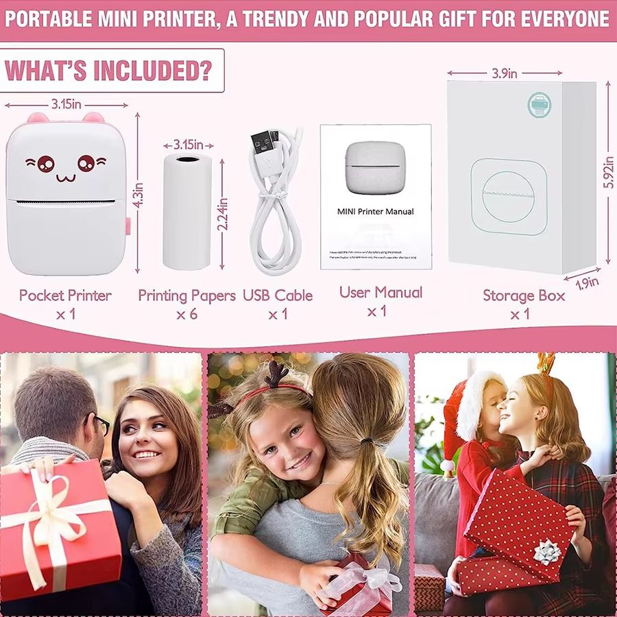 Portable Printer Bluetooth Connection Inkless Thermal Student Pocket Mini Label Printer School Office Supplies Stationery