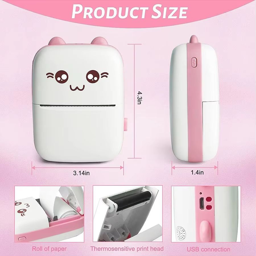 Portable Printer Bluetooth Connection Inkless Thermal Student Pocket Mini Label Printer School Office Supplies Stationery