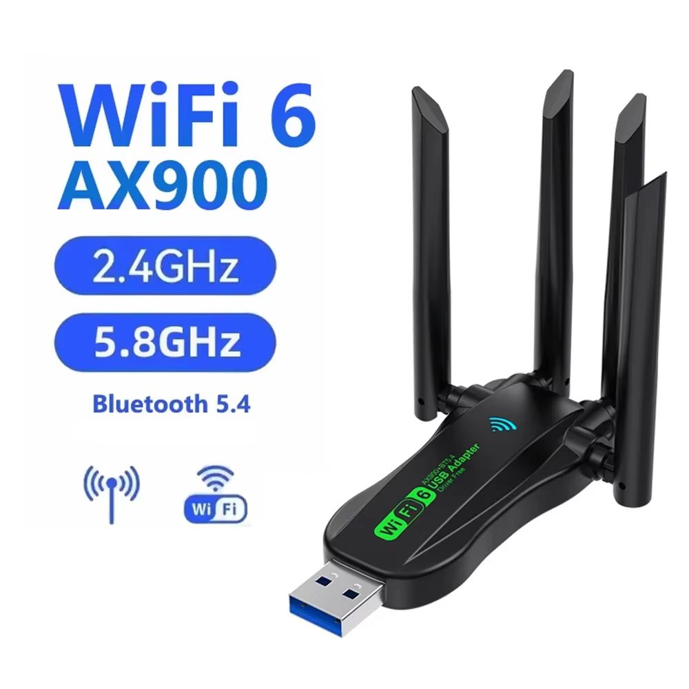 AX900 WiFi 6 USB Adapter Dual Band Antennas 2.4G 5G WiFi6 Network Card Bluetooth 5.4 Wireless Receiver Driver Free for WIN 10 11