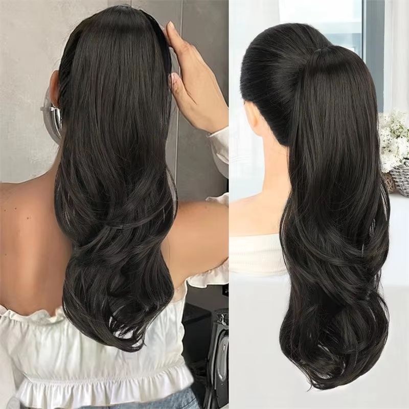 Synthetic Ponytail Extension,Drawstring Ponytail Hair Extensions Black Long Curly Wave Ponytail For Women
