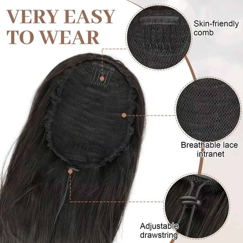 Synthetic Ponytail Extension,Drawstring Ponytail Hair Extensions Black Long Curly Wave Ponytail For Women