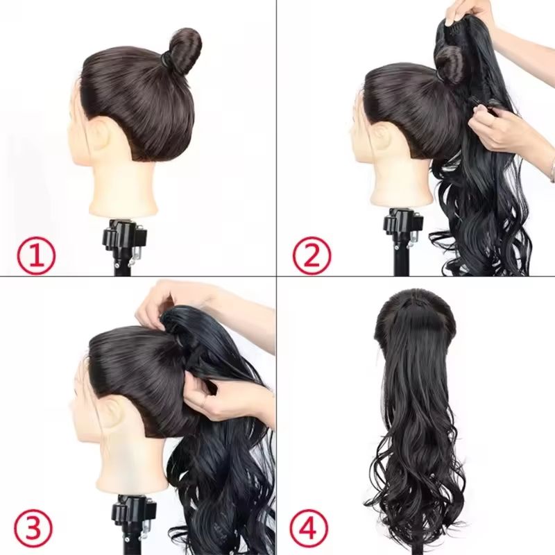 Synthetic Ponytail Extension,Drawstring Ponytail Hair Extensions Black Long Curly Wave Ponytail For Women
