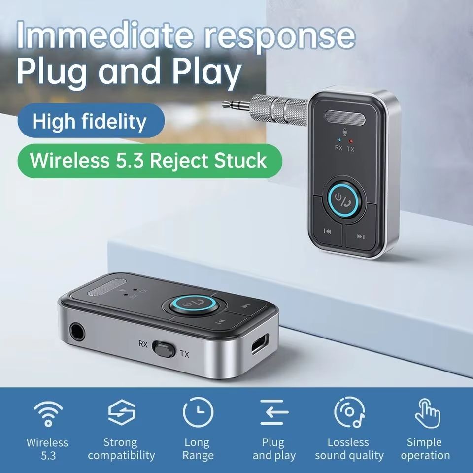 Bluetooth 5.3 Adapter Transmitter Receiver Wireless Audio For Car Music Headphone Speaker AUX Wireless Audio Adapter 3.5mm Jack