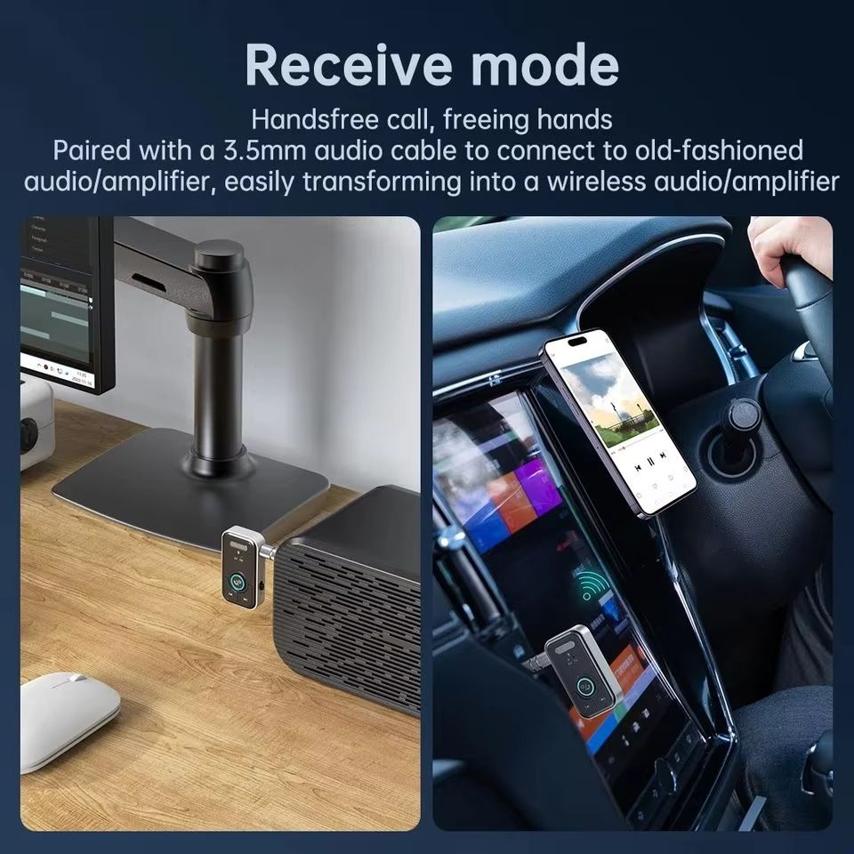 Bluetooth 5.3 Adapter Transmitter Receiver Wireless Audio For Car Music Headphone Speaker AUX Wireless Audio Adapter 3.5mm Jack
