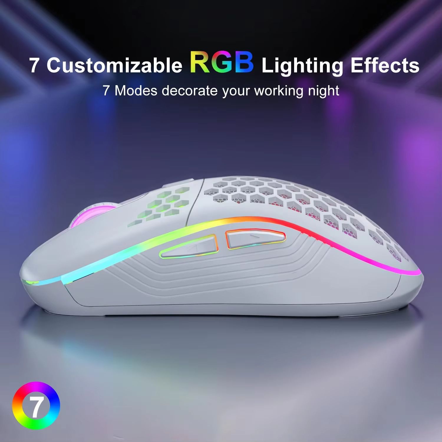 2.4G Wireless RGB Lighting Charging Mouse with Adjustable DPI Ergonomic Honeycomb Design Gaming Mouse for Desktop Laptop