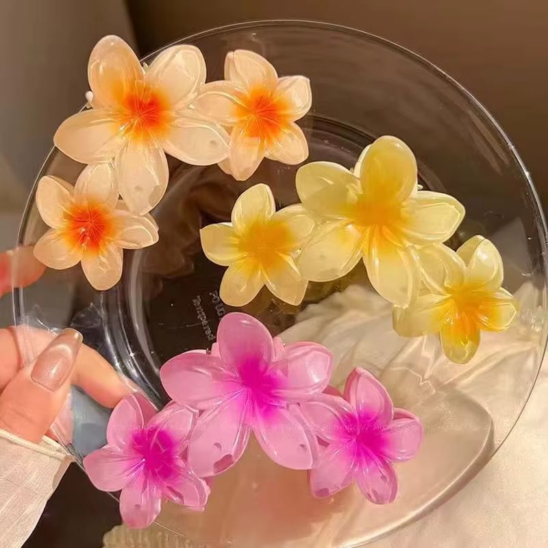 Fashion Gradient Egg Flower Hair Claws Clip Women Girls Sweet Acrylic Hairpins Summer Beach Hawaiian Headwear Hair Accessories