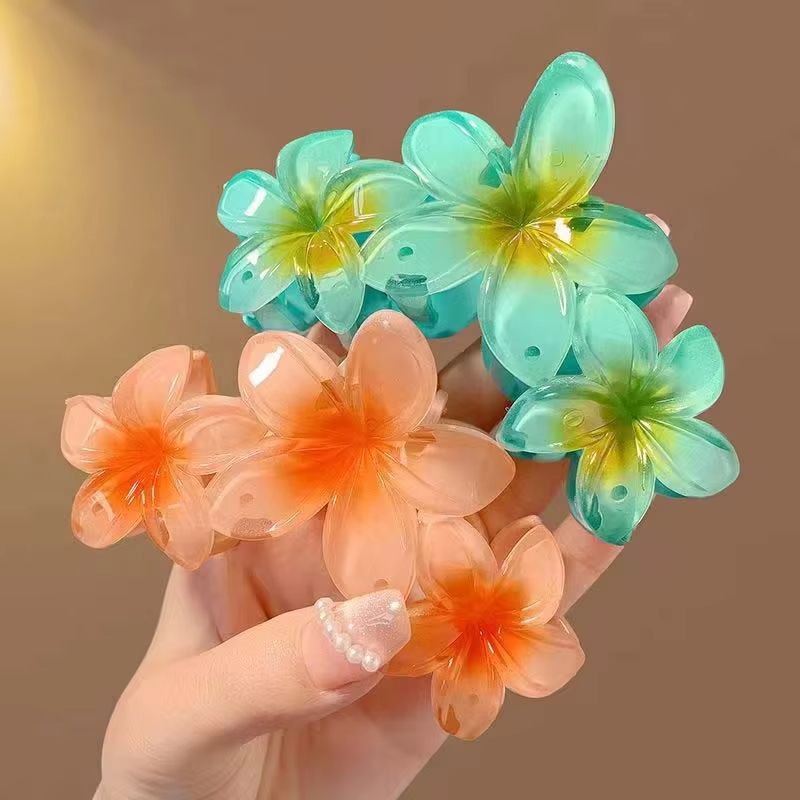 Fashion Gradient Egg Flower Hair Claws Clip Women Girls Sweet Acrylic Hairpins Summer Beach Hawaiian Headwear Hair Accessories
