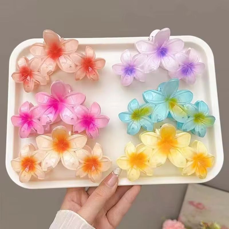 Fashion Gradient Egg Flower Hair Claws Clip Women Girls Sweet Acrylic Hairpins Summer Beach Hawaiian Headwear Hair Accessories