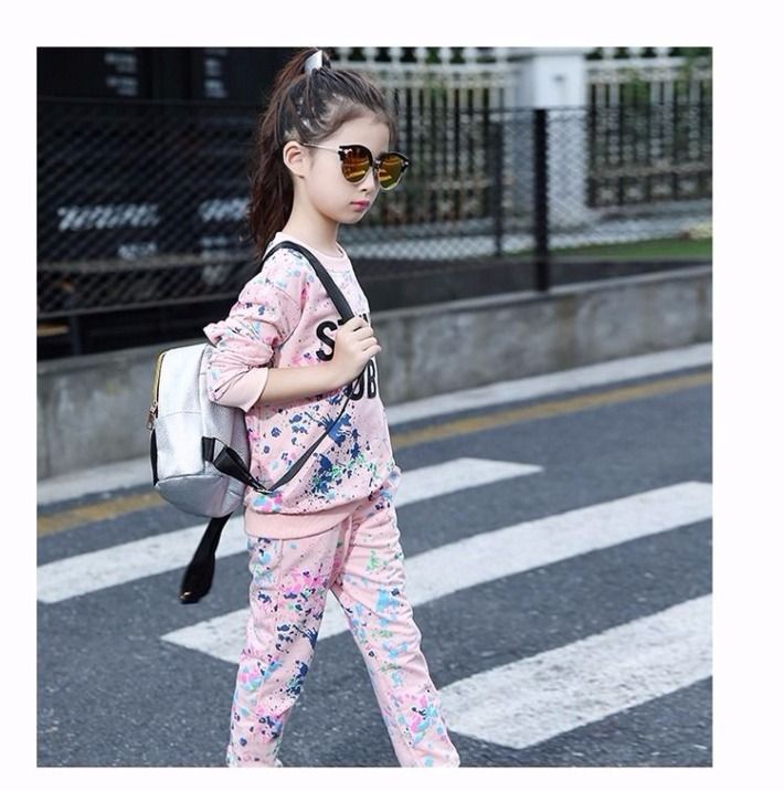 Midodo Kids Sets Children's Clothing Girls Set Girls Korean Version Leisure Set Children's Long Sleeved Tops+Long Pants Two-piece Set 3-12 Yrs Student Sportswear 250001