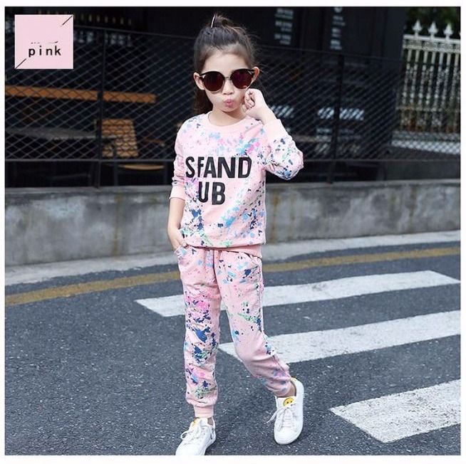 Midodo Kids Sets Children's Clothing Girls Set Girls Korean Version Leisure Set Children's Long Sleeved Tops+Long Pants Two-piece Set 3-12 Yrs Student Sportswear 250001