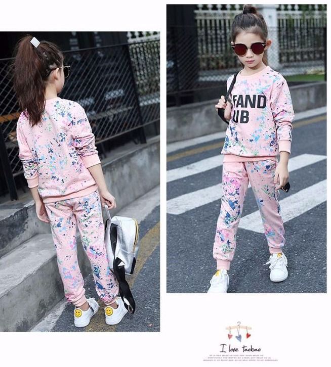 Midodo Kids Sets Children's Clothing Girls Set Girls Korean Version Leisure Set Children's Long Sleeved Tops+Long Pants Two-piece Set 3-12 Yrs Student Sportswear 250001