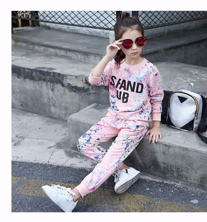 Midodo Kids Sets Children's Clothing Girls Set Girls Korean Version Leisure Set Children's Long Sleeved Tops+Long Pants Two-piece Set 3-12 Yrs Student Sportswear 250001