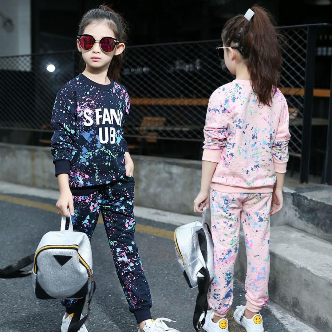 Midodo Kids Sets Children's Clothing Girls Set Girls Korean Version Leisure Set Children's Long Sleeved Tops+Long Pants Two-piece Set 3-12 Yrs Student Sportswear 250001