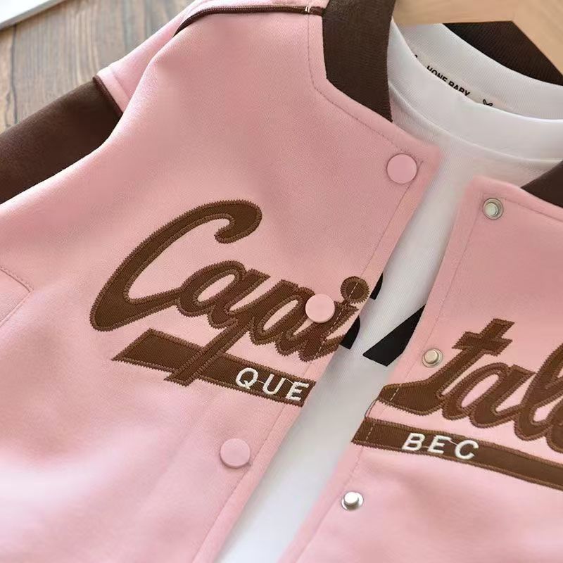 Midodo Girls Coat Fashion Pink Baseball Jacket For Students New Children's Sports Top Children's Leisure Coat For 2-12 Yrs