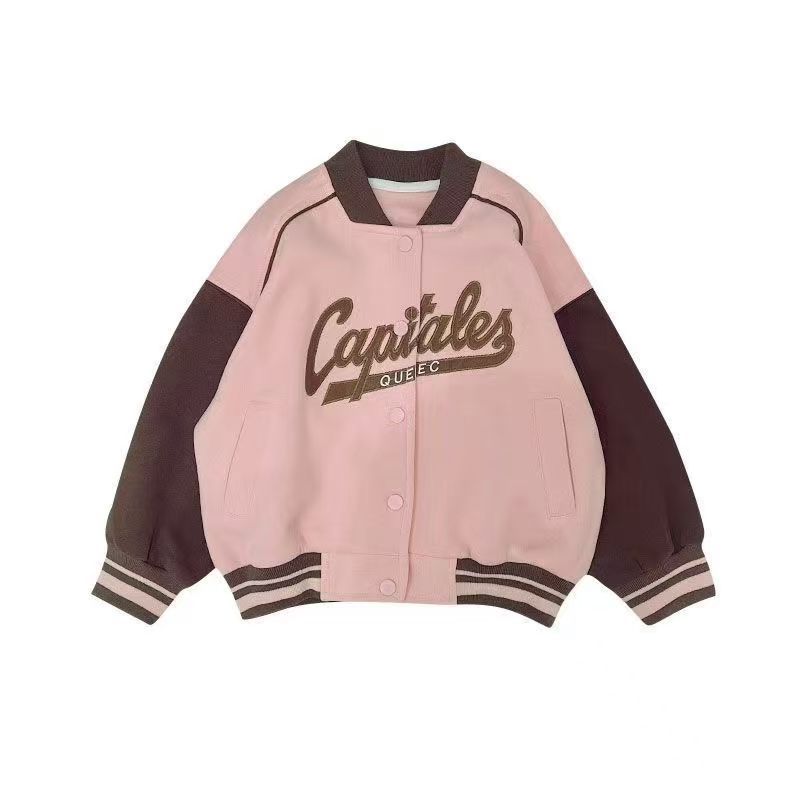 Midodo Girls Coat Fashion Pink Baseball Jacket For Students New Children's Sports Top Children's Leisure Coat For 2-12 Yrs