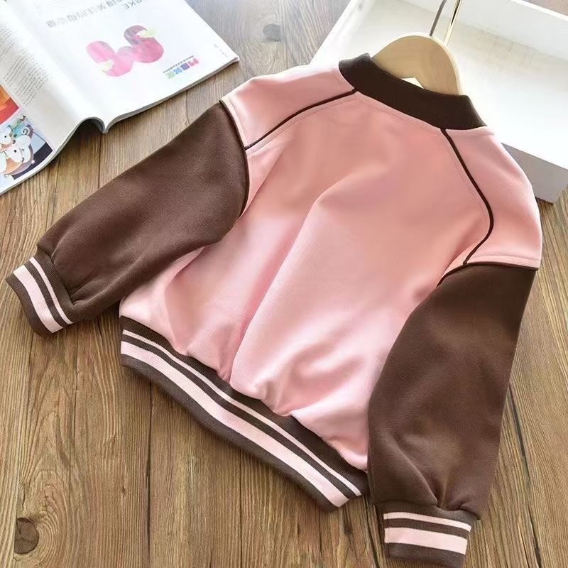 Midodo Girls Coat Fashion Pink Baseball Jacket For Students New Children's Sports Top Children's Leisure Coat For 2-12 Yrs