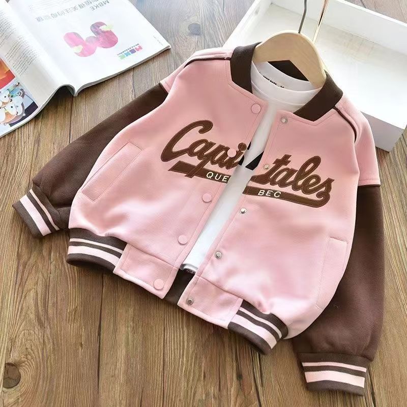 Midodo Girls Coat Fashion Pink Baseball Jacket For Students New Children's Sports Top Children's Leisure Coat For 2-12 Yrs