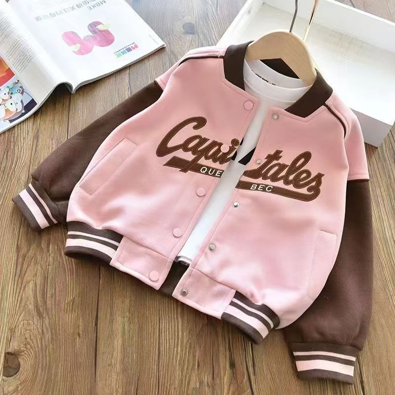 Midodo Girls Coat Fashion Pink Baseball Jacket For Students New Children's Sports Top Children's Leisure Coat For 2-12 Yrs